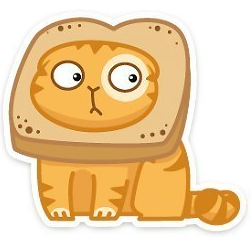 Persik cat sticker, the reference for the plush The sticker the Persik cat plush was made from: cartoon ginger cat with his head through a slice of bread