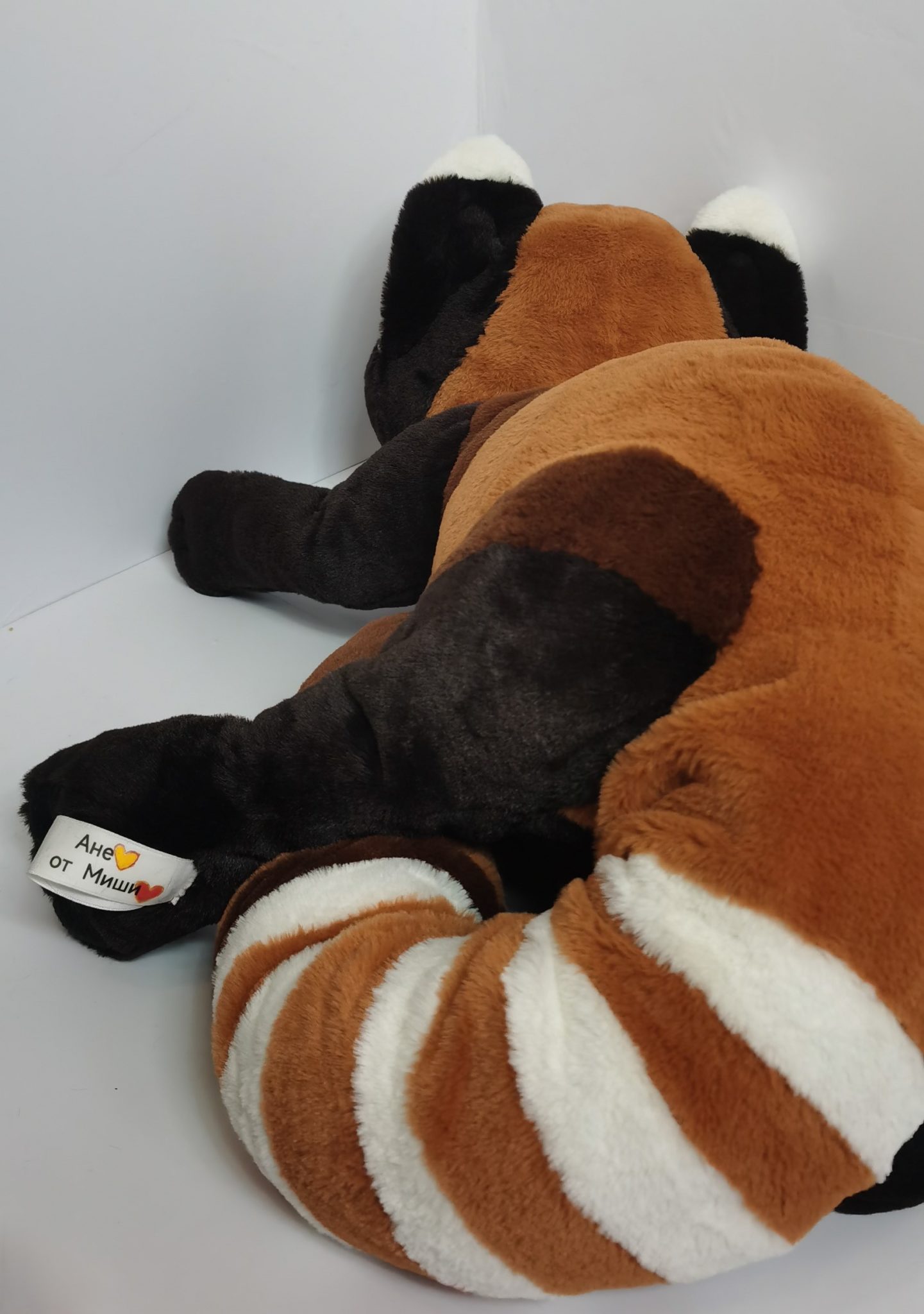 Personalised red panda teddy with a name tag Personalised red panda teddy made to order, with a ribbon tag carrying a gift message on one paw
