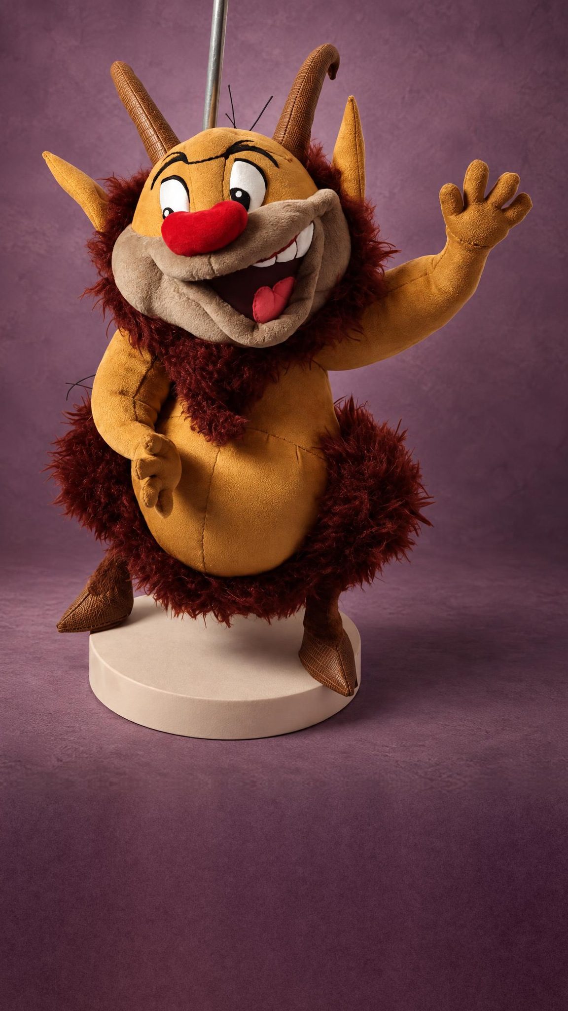 Handmade Philoctetes plush from Hercules, grinning satyr with goat hooves and a round belly, made to order