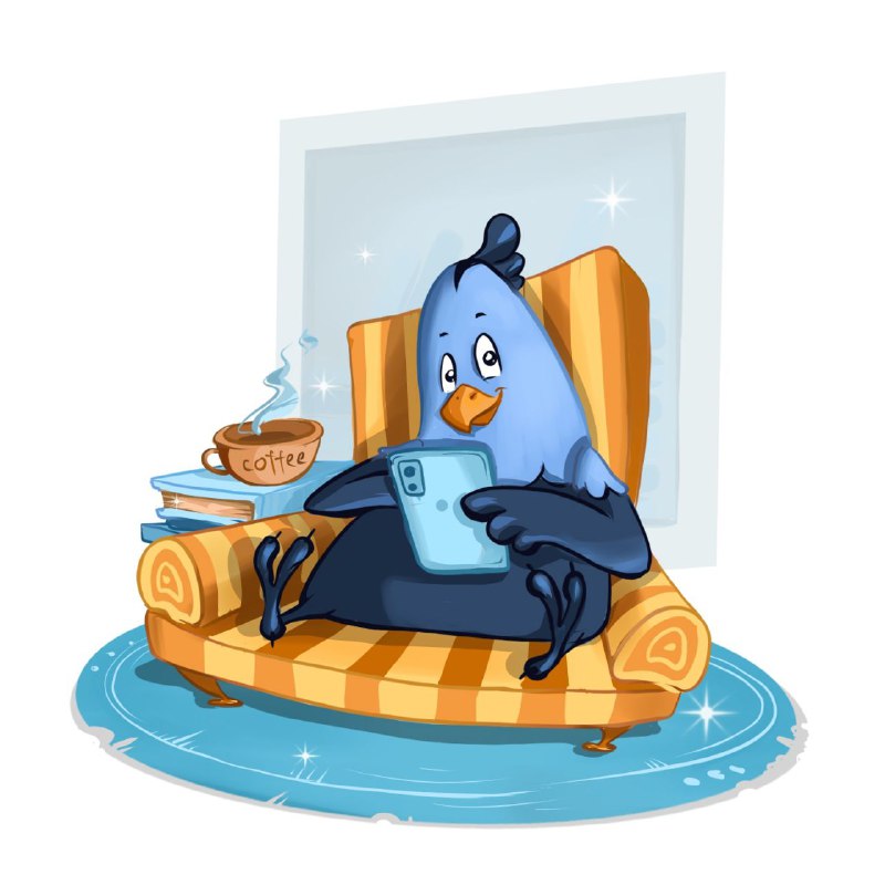 Phoenix mascot reference drawing Reference drawing of the blue phoenix mascot on a sofa, sent by the client for its custom bird plush