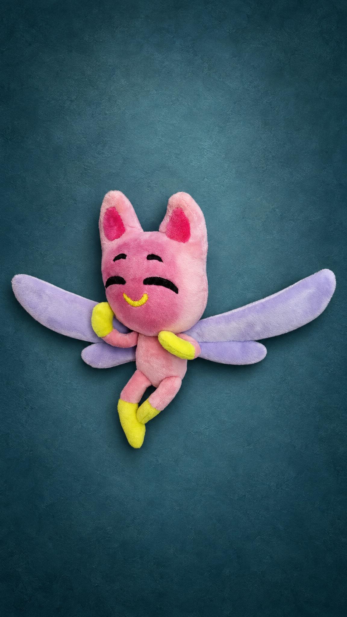 Pink fairy cat plush with lilac wings, sewn to order: Kotofeechka from Fantasy Patrol with a sleepy smile