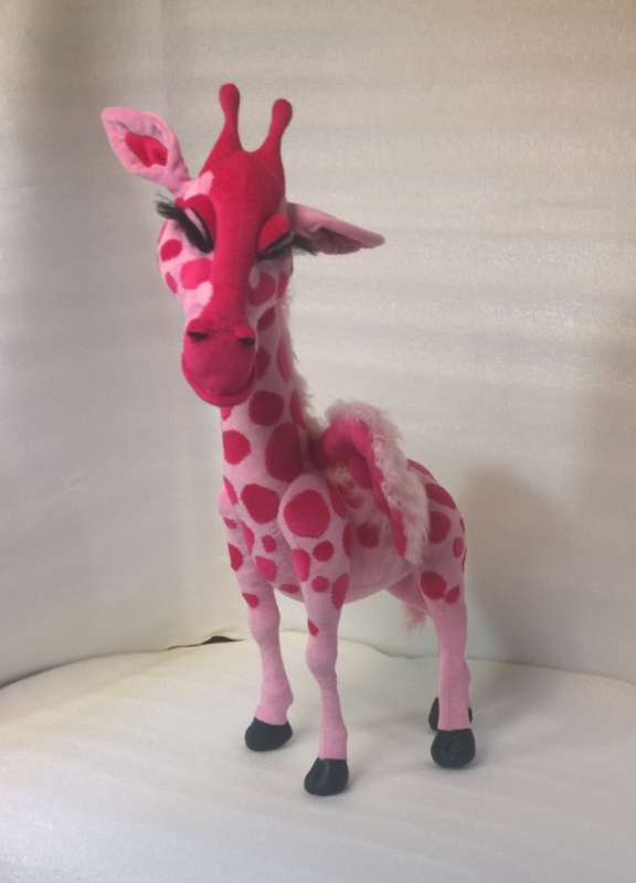 Pink giraffe plush toy with long lashes Pink giraffe plush toy made to order, head tilted with long black lashes, pink ears and raspberry ossicones