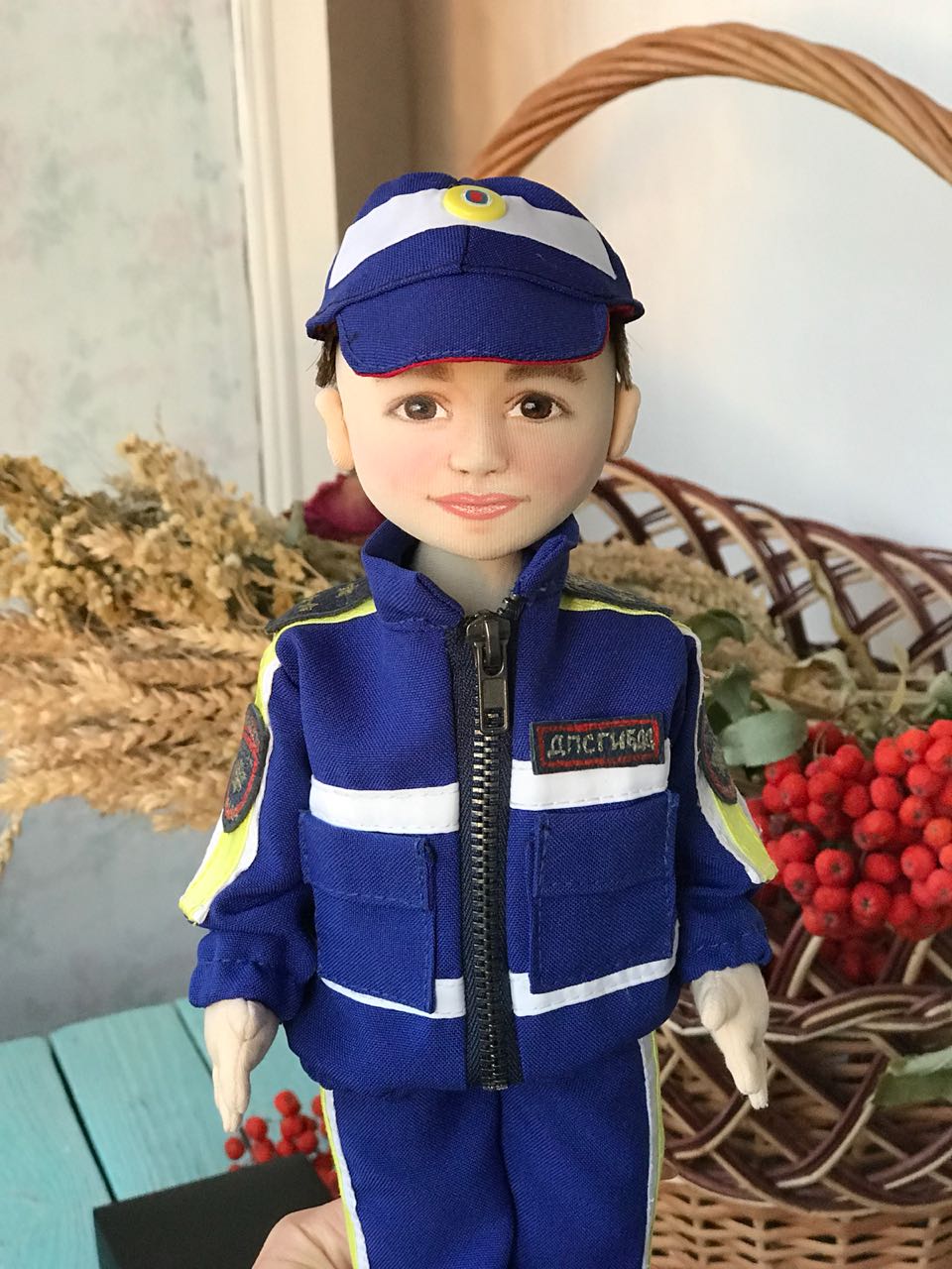 Police officer doll, a birthday gift Police officer doll made to order as a birthday gift: zip jacket, starred epaulettes, reflective stripes