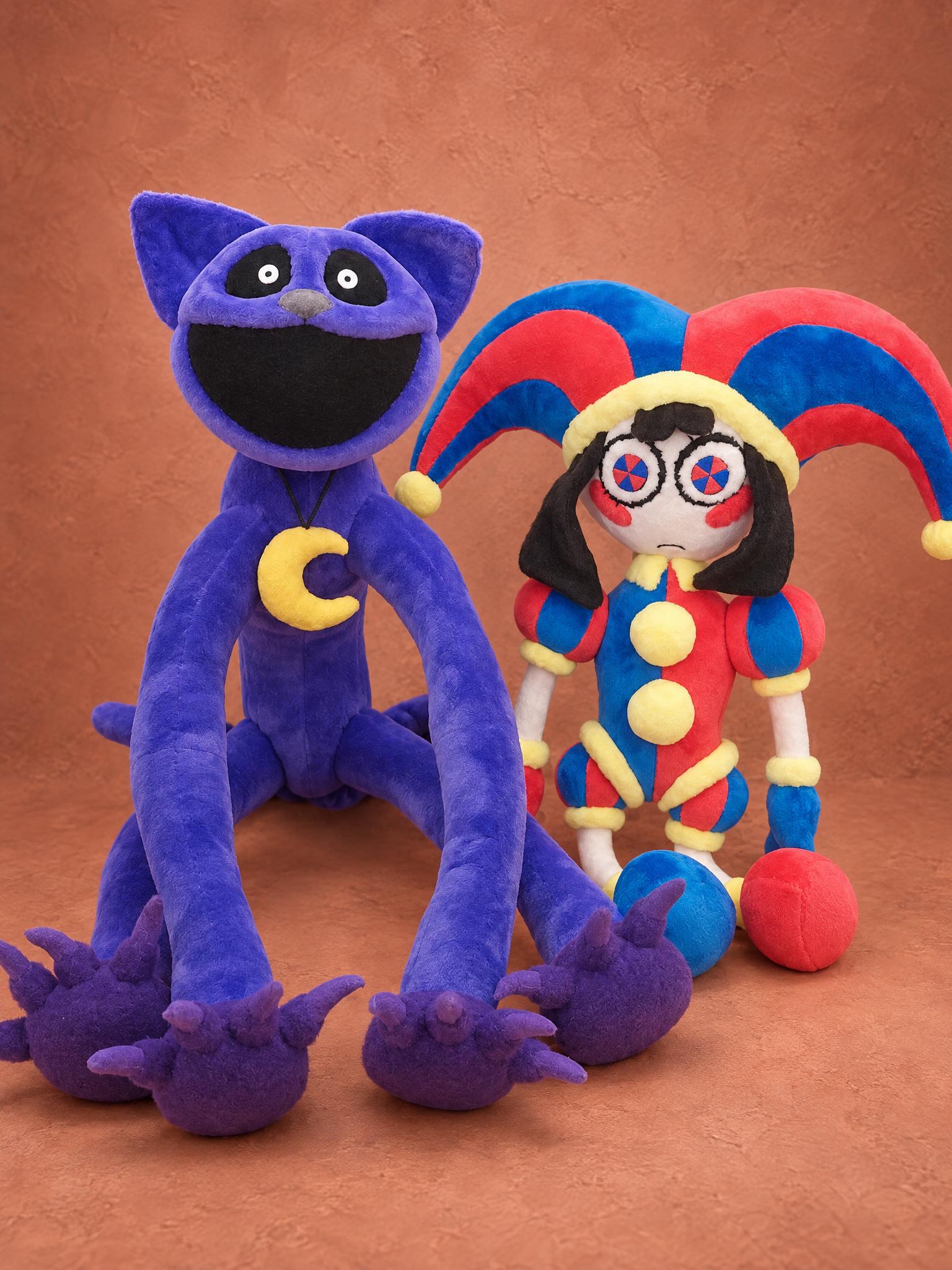 Custom Pomni plush and CatNap plush Handmade Pomni plush from The Amazing Digital Circus with a purple CatNap plush, both sewn to order