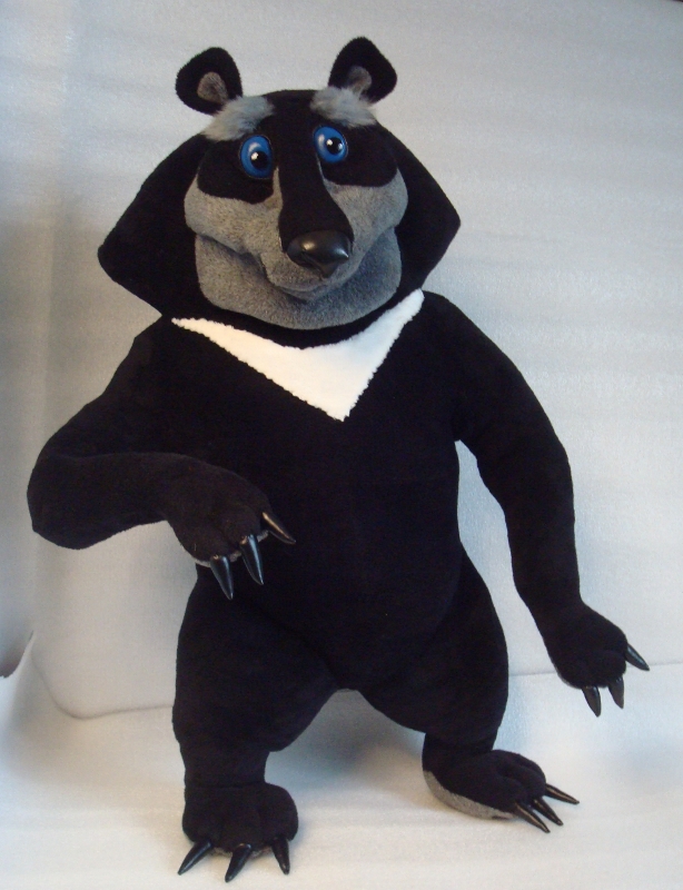 Poseable Baloo plush standing Poseable Baloo plush standing on his hind legs with one paw raised, Soviet Mowgli black bear made to order