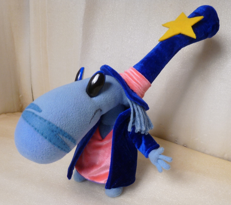 Rayman Magician plush with nose stripes Handmade Rayman Magician plush with blue stripes on his long nose, velvet coat and star hat, made to order