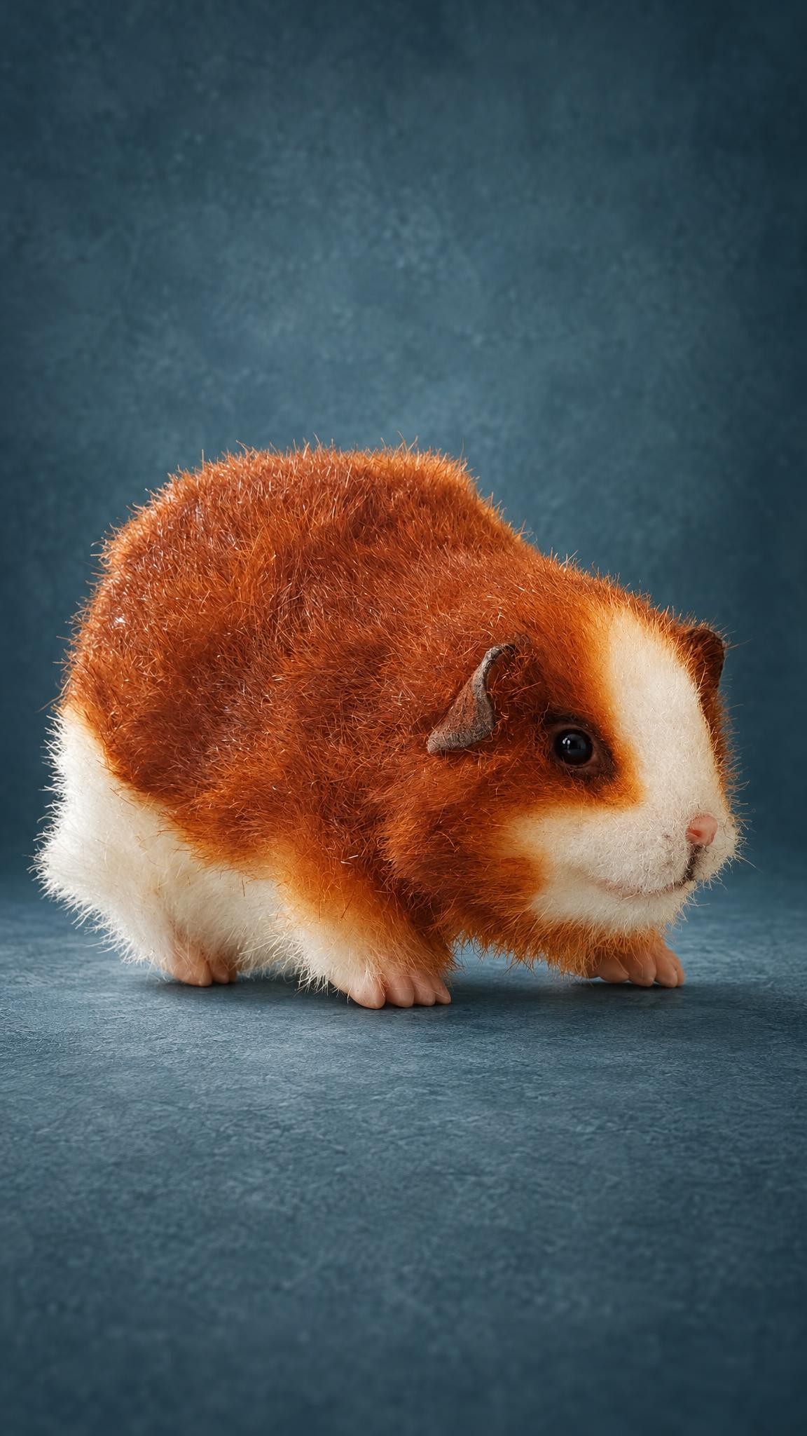 Custom ginger guinea pig plush with a white blaze and pink nose, sewn by hand to order