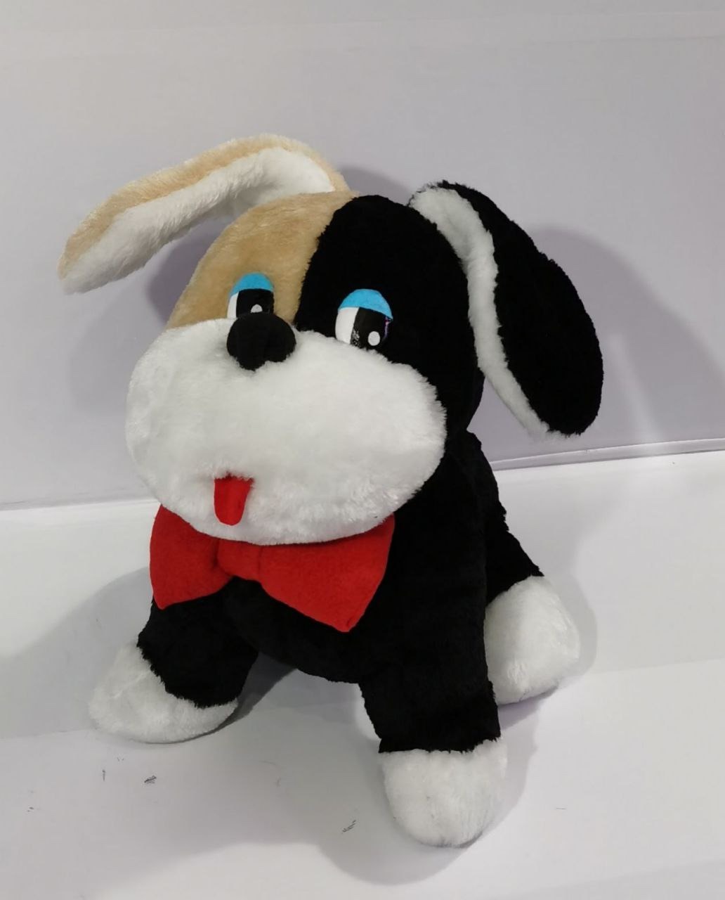 Recreated childhood puppy plush with floppy ears Recreated childhood puppy plush with one black and one tan floppy ear, faux fur, made to order