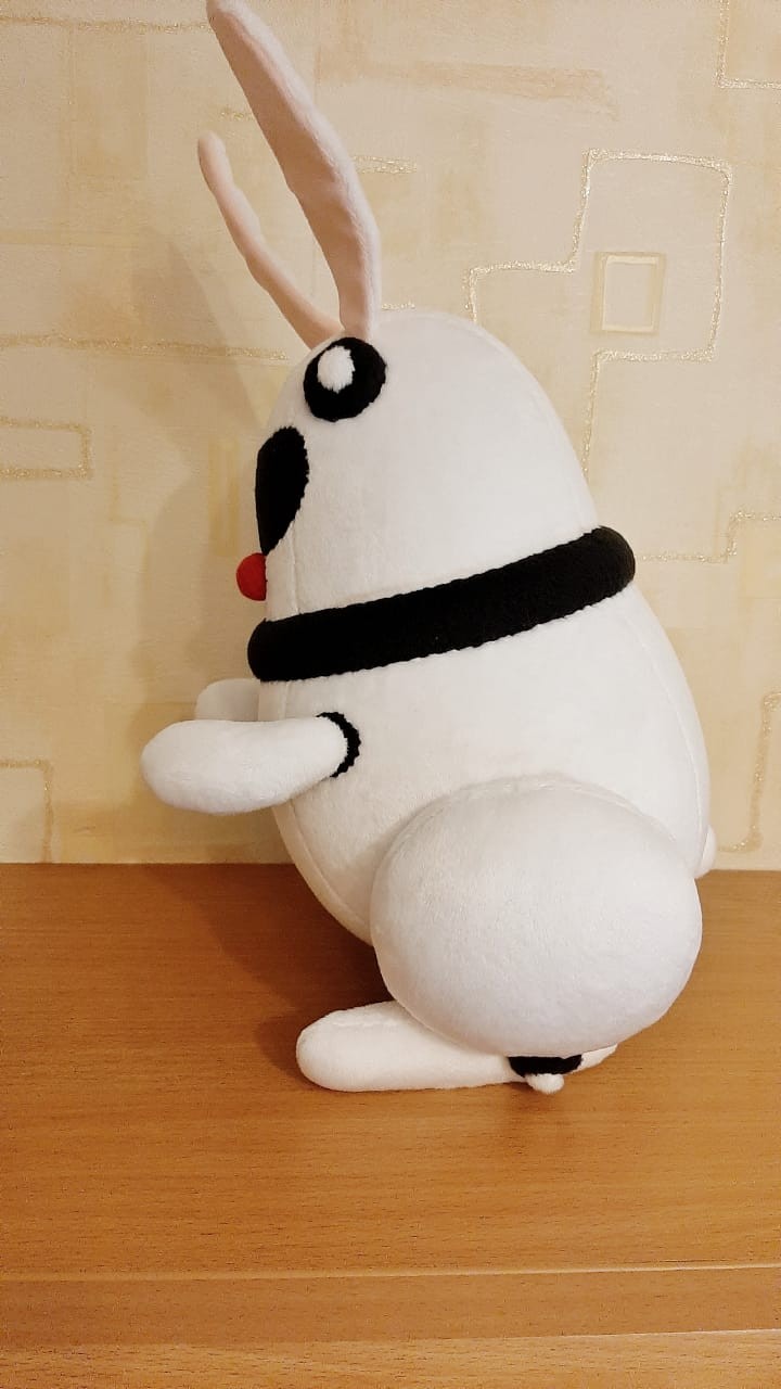 Robot bunny plush with shoulder joint rings Robot bunny plush with black shoulder joint rings and a red pompom nose, made to order