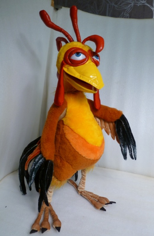 Rooster plush with a red comb and long legs Rooster plush with a curly red comb, open glossy beak, black velvety wing feathers and long legs, sewn to order