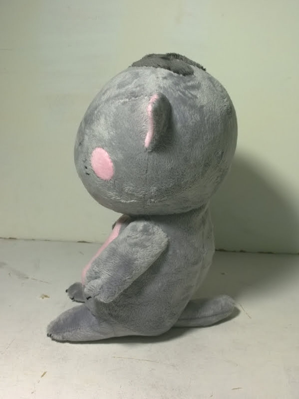 Grey anime cat plush with a big round head Grey anime cat plush with a big round head, pink cheek and sleepy face, custom sewn to order