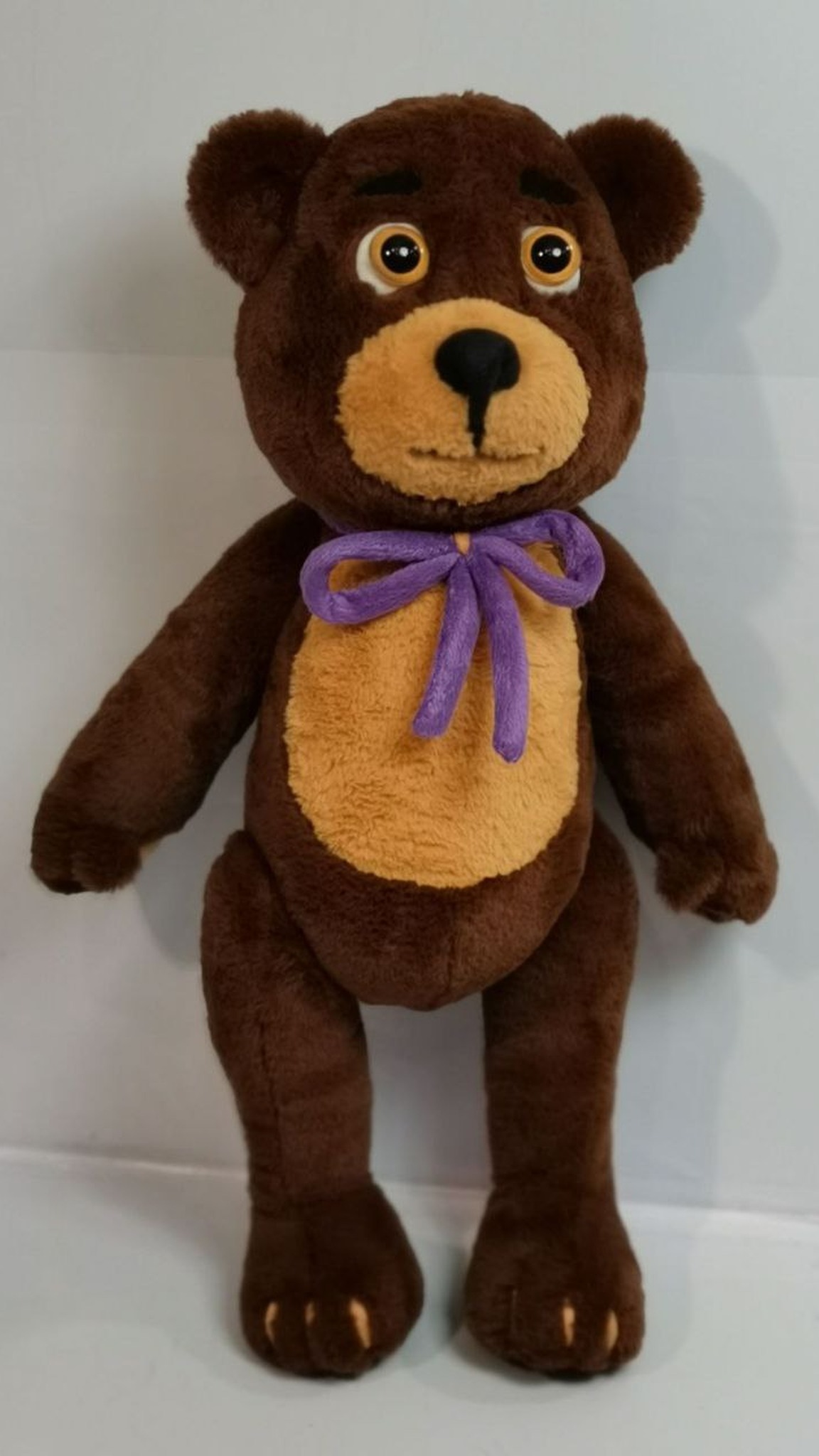 Custom cartoon teddy bear plush standing, made to order: Sonya's bear from Little Tiaras with a purple bow