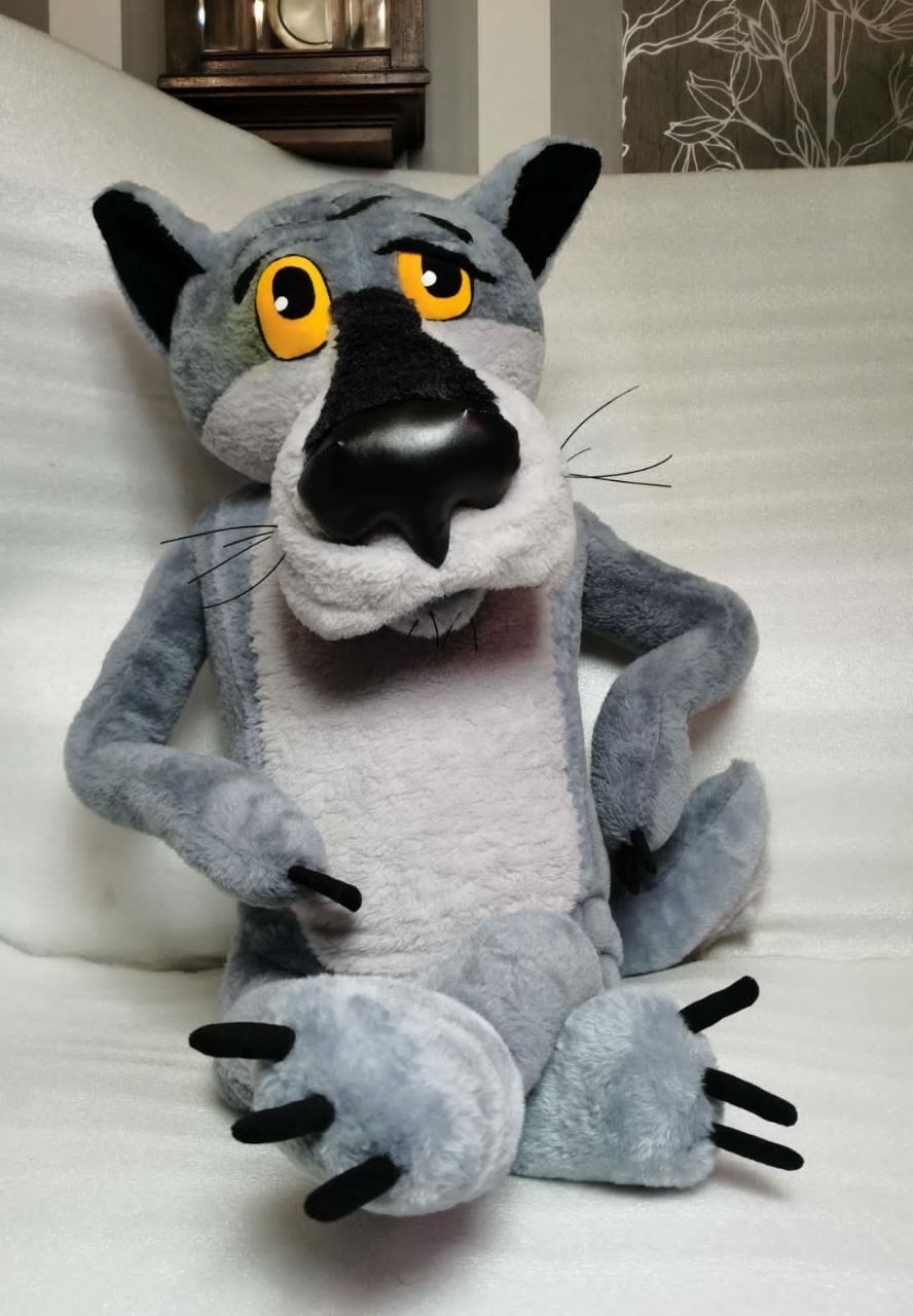 Soviet cartoon Wolf plush with amber eyes Soviet cartoon Wolf plush with amber eyes, pale belly and black-tipped ears, sewn by hand to order