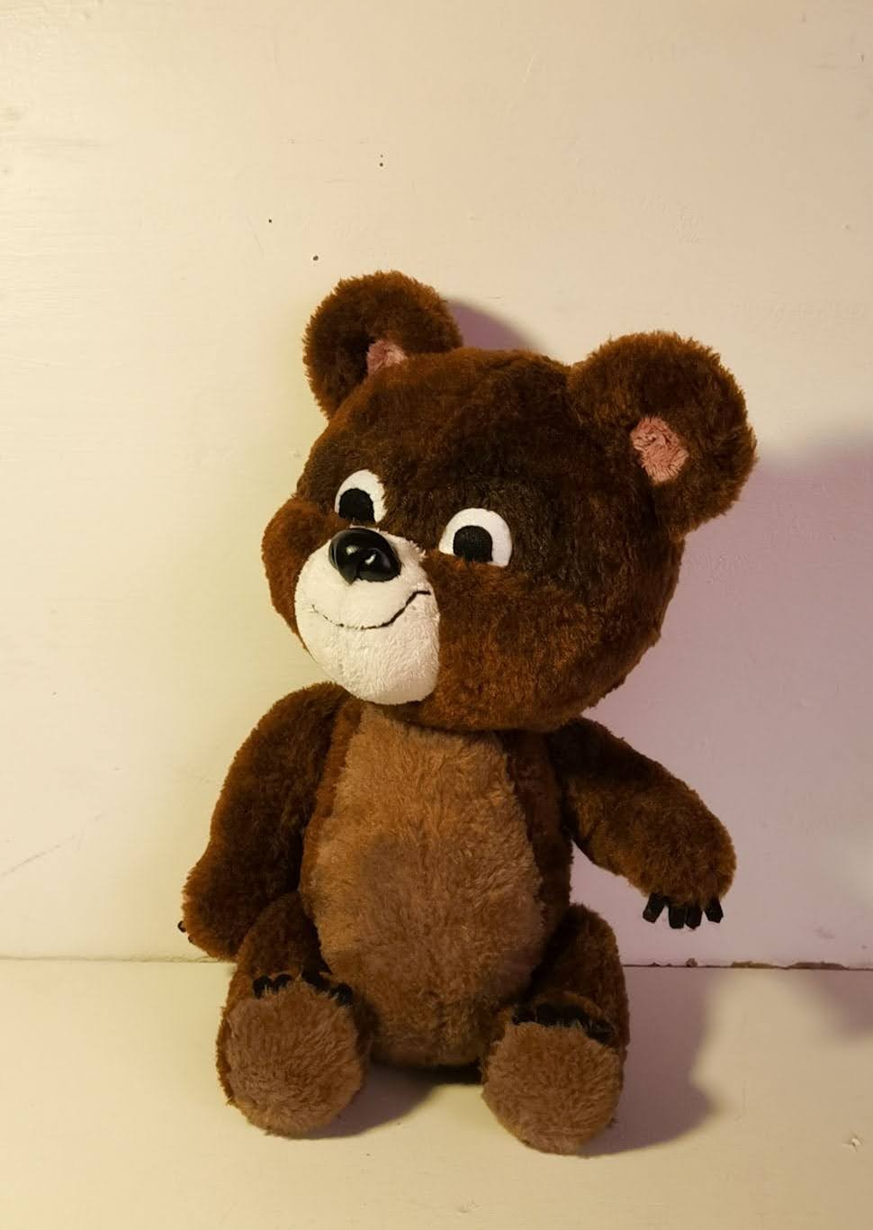 Soviet Misha bear plush, handmade to order Another Misha bear plush we sewed to order: brown faux fur, white muzzle, pink inner ears, black claws
