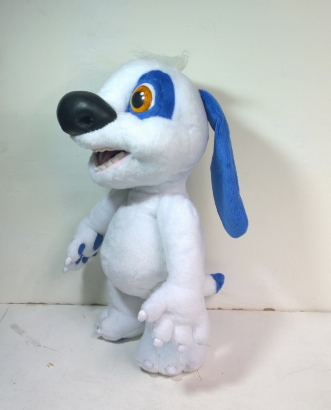 Talking Hank plush with blue ear Custom Talking Hank plush with a long blue ear, white hair tuft and little claws, Talking Tom dog made to order