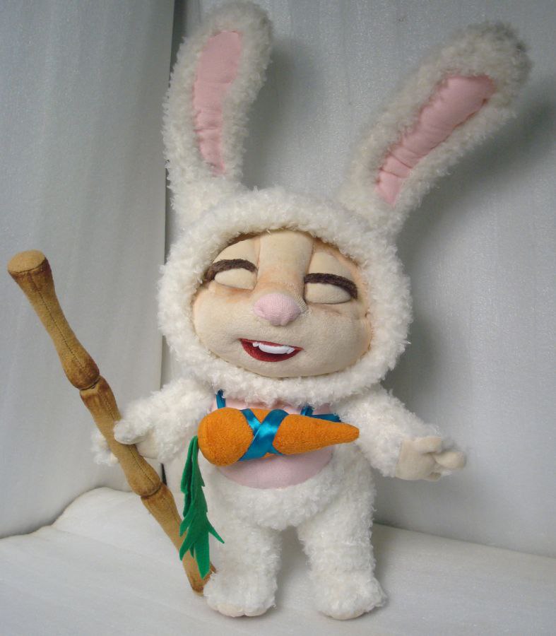 Teemo plush with a carrot Handmade Teemo plush from League of Legends with a plush carrot on a blue ribbon and long bunny ears, sewn to order