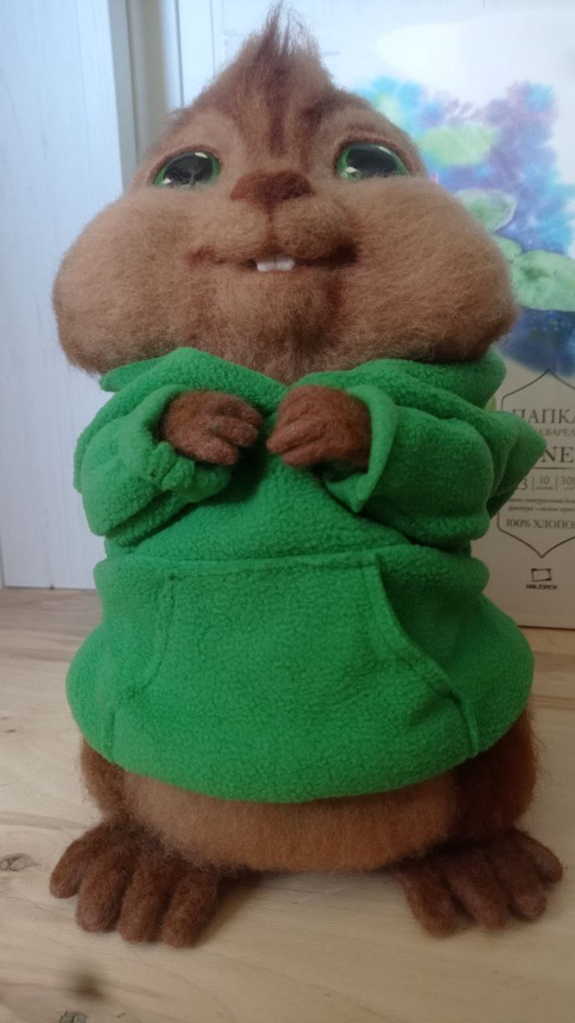 Theodore chipmunk plush with round wool cheeks and two front teeth, handmade Alvin and the Chipmunks fan toy