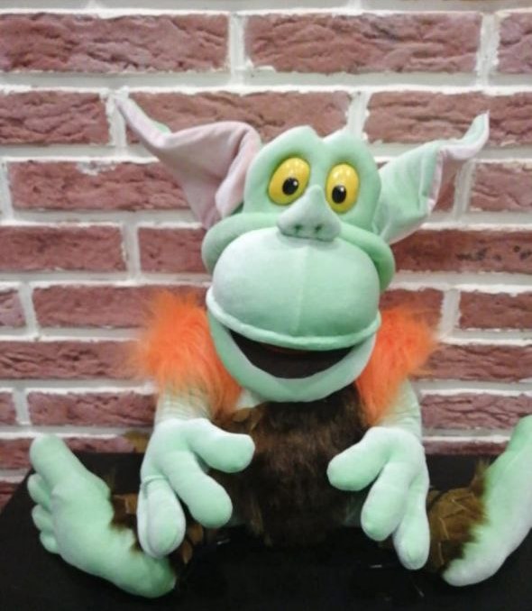 Toadwart plush sitting, Gummi Bears fan toy Toadwart plush sitting, yellow eyes and pink ears, Duke Igthorn's ogre from Gummi Bears, handmade to order