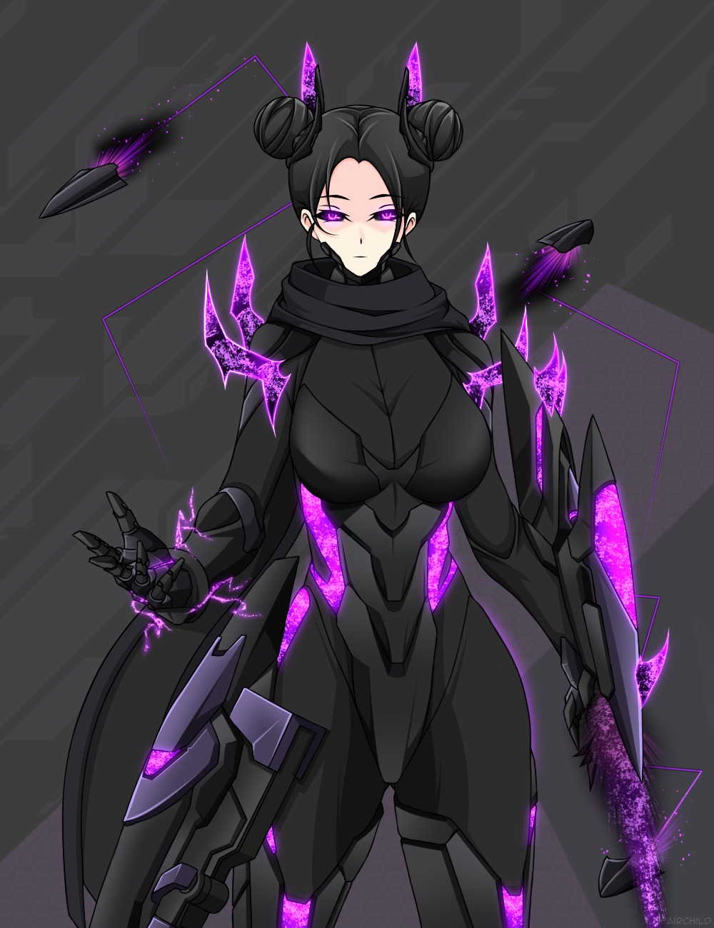 Trove character fan art (customer reference) Fan art of the Trove character in black and purple armor, reference the customer sent for the custom dolls