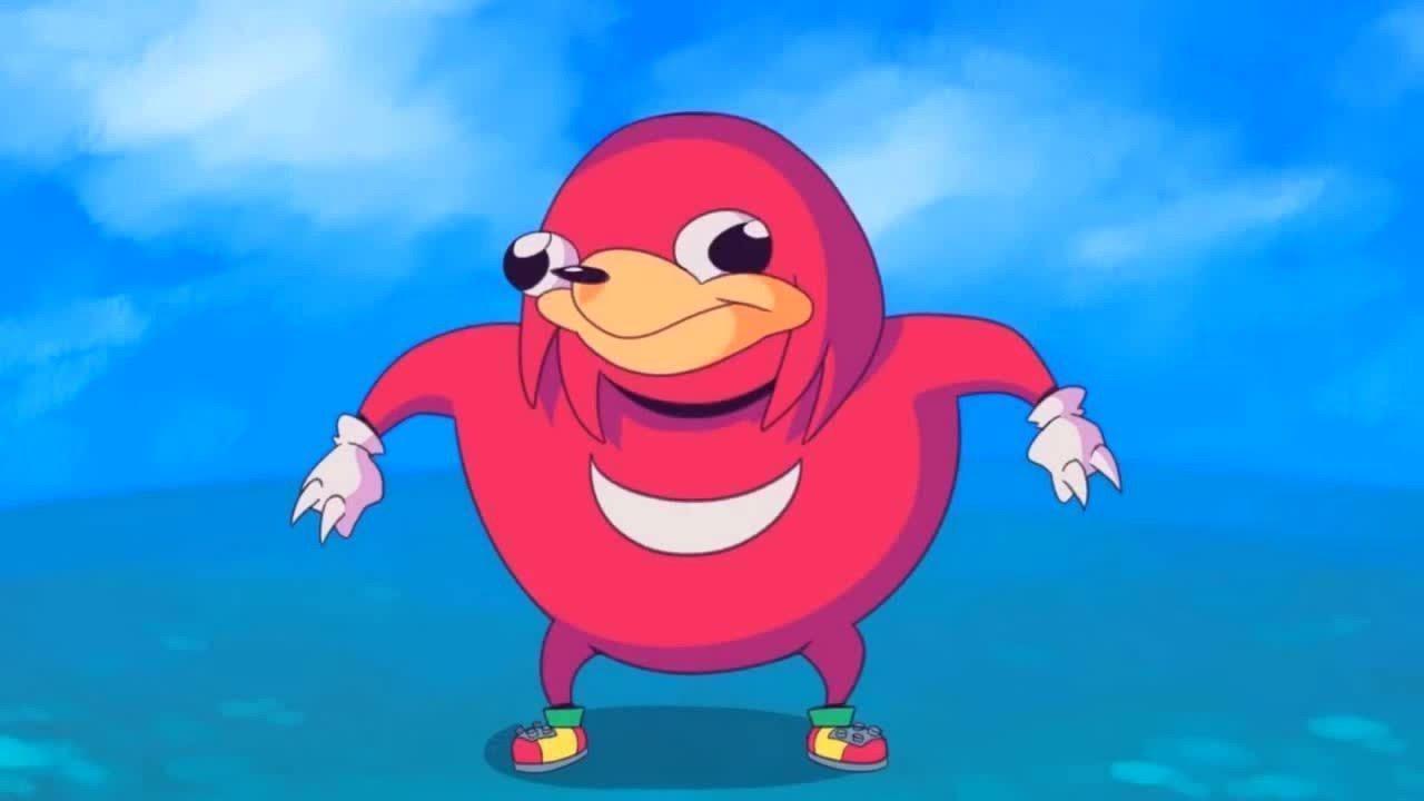 Ugandan Knuckles meme reference art Cartoon art of the Ugandan Knuckles meme, the reference our custom Ugandan Knuckles plush follows