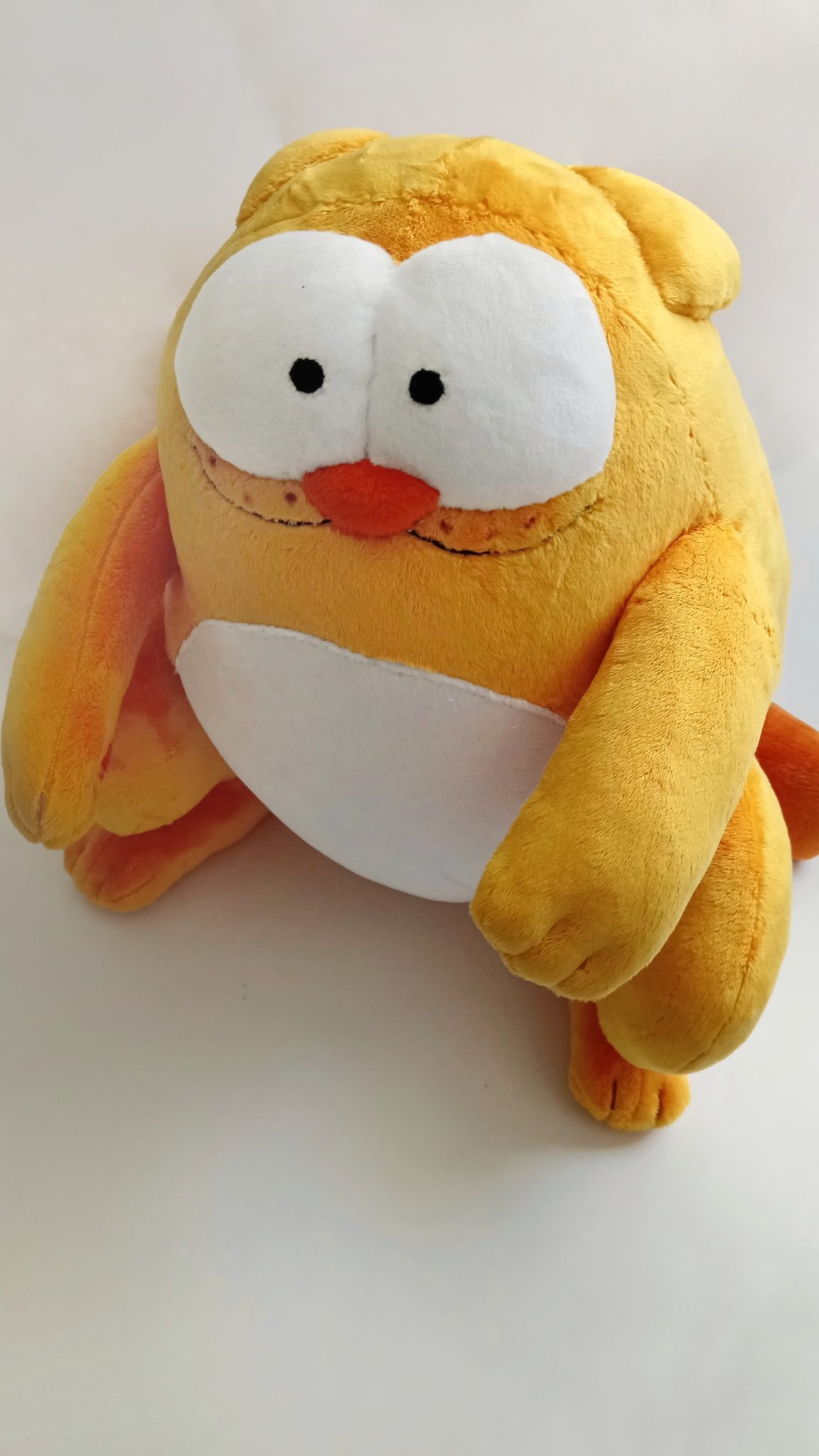 Handmade Viber cat plush with huge white eyes, orange nose and white belly, sticker cat made to order