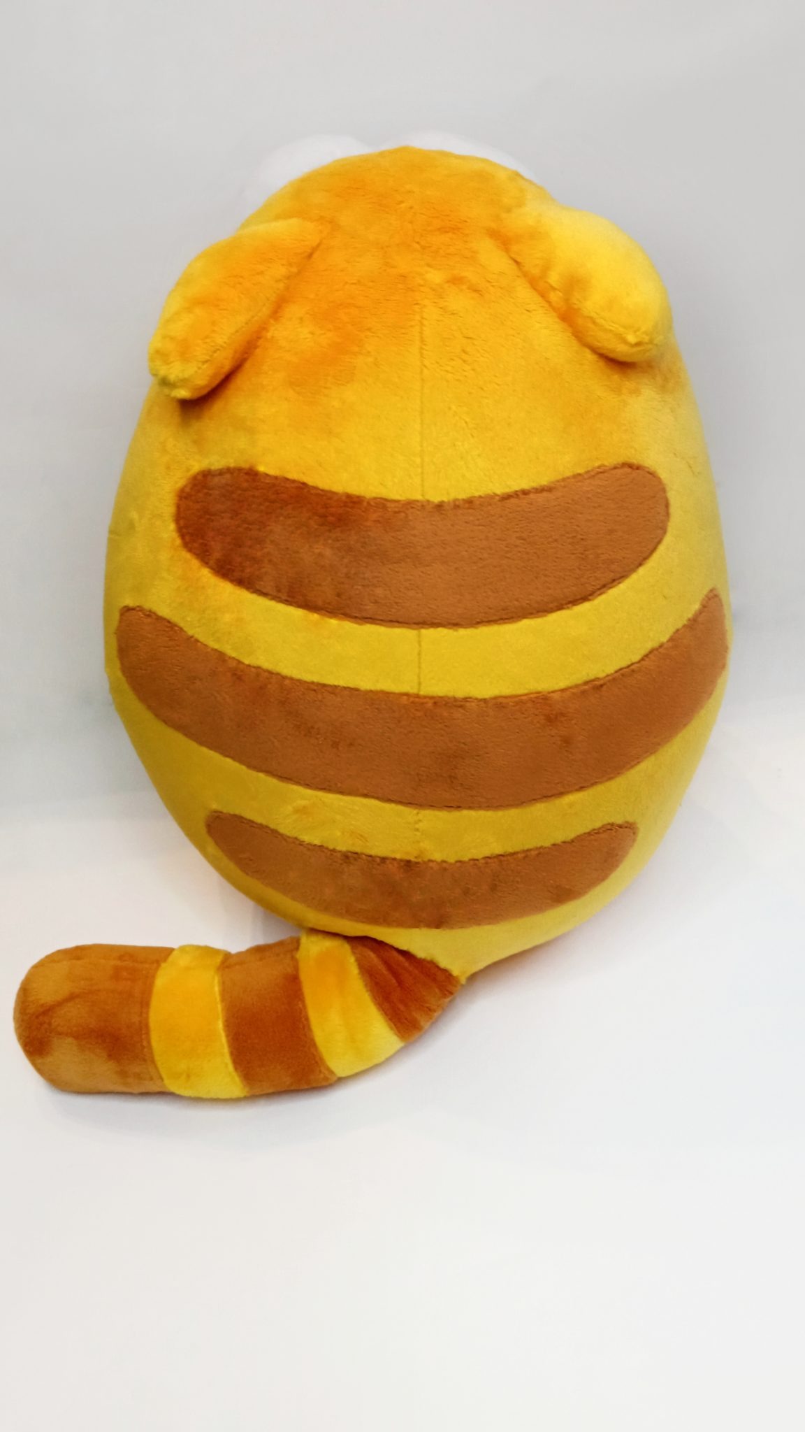 Viber cat plush with brown back stripes and a ringed tail, yellow sticker cat handmade to order
