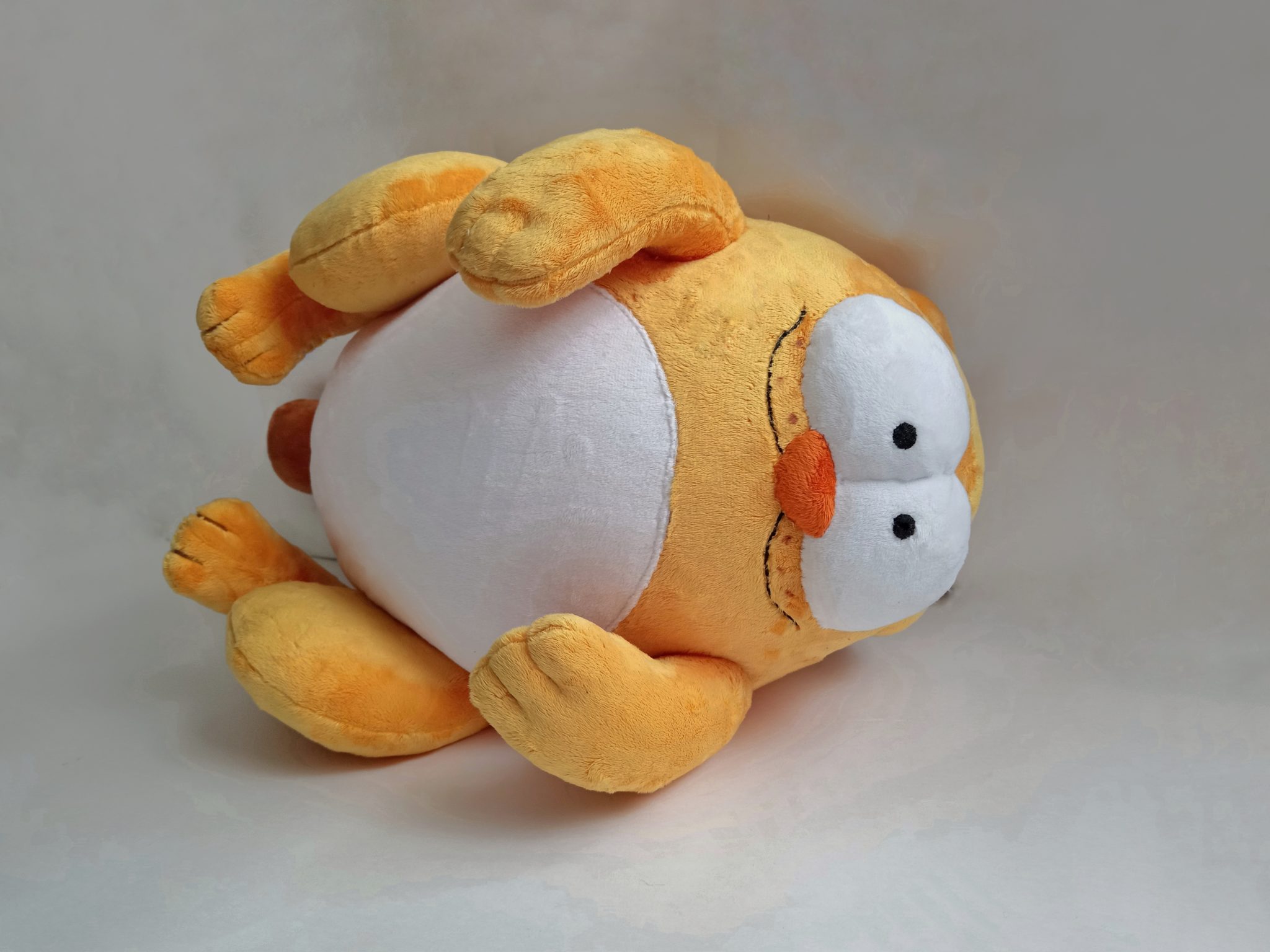 Viber cat plush lying belly up Viber cat plush lying belly up like the sticker, white tummy and big eyes, handmade to order