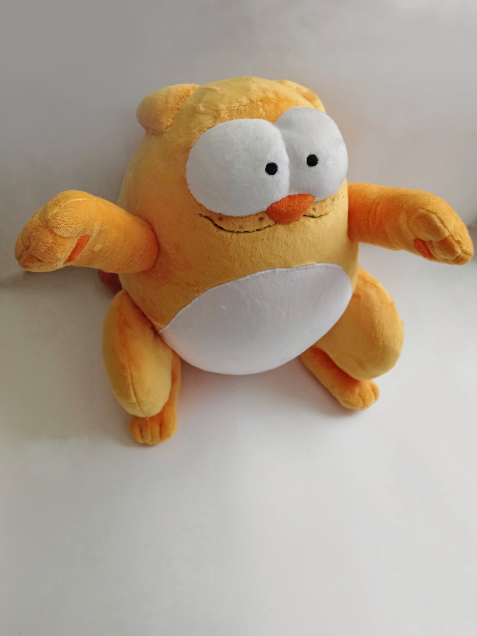 Viber cat plush with paws out Viber cat plush holding its chunky paws out to the sides, yellow sticker cat sewn by hand to order