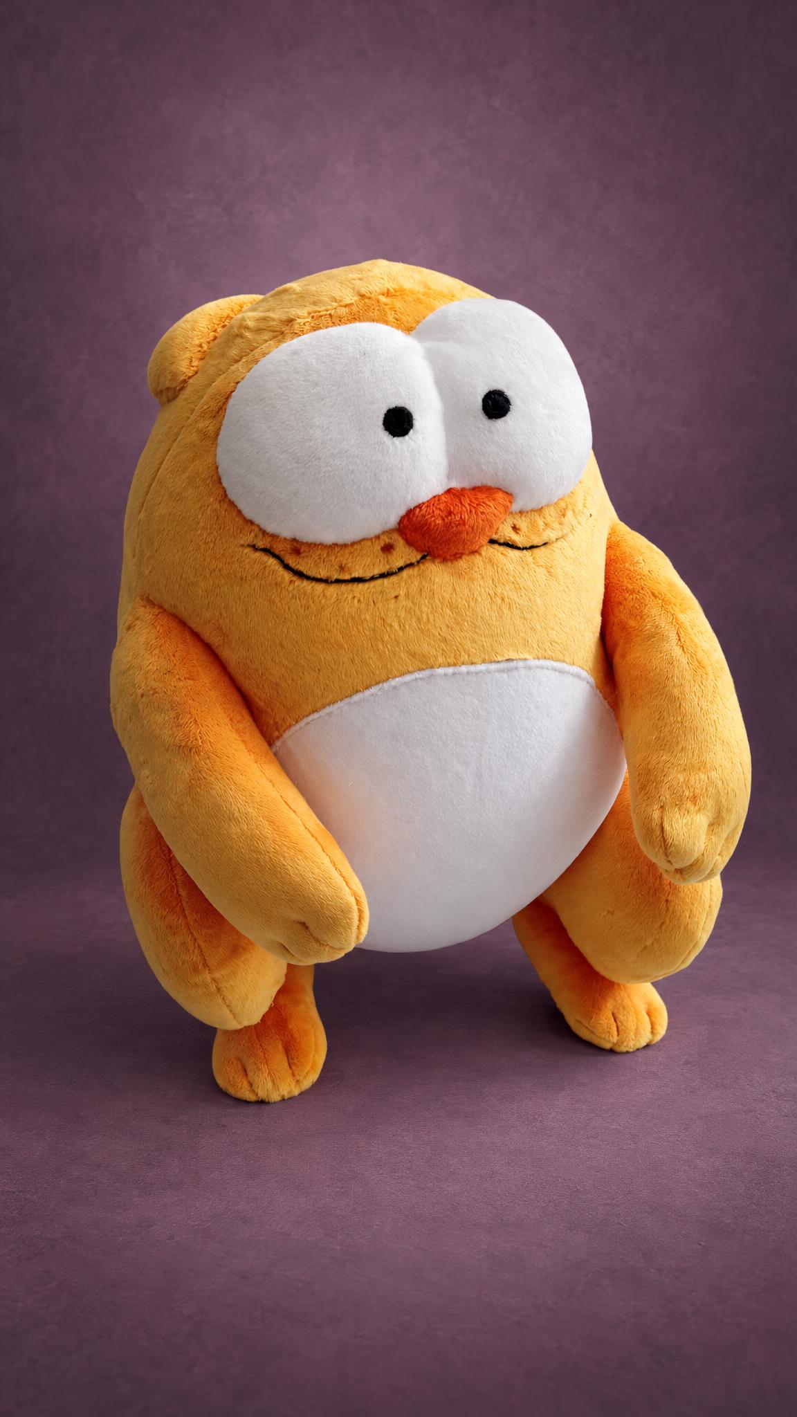 Custom Viber cat plush with a big stare, orange nose and white belly, sticker cat sewn by hand to order