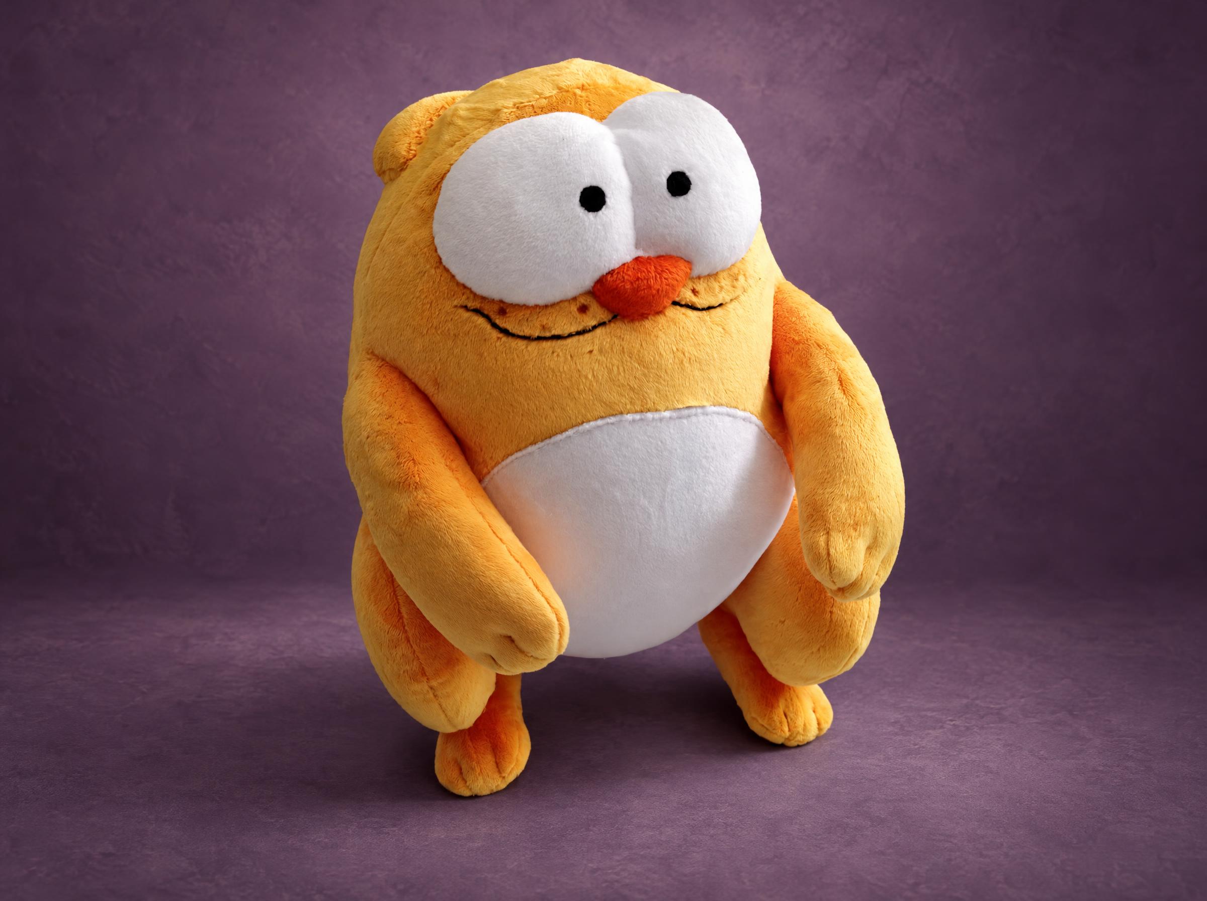 Viber cat plush from the sticker: round yellow cat with huge white eyes and a white belly, handmade to order