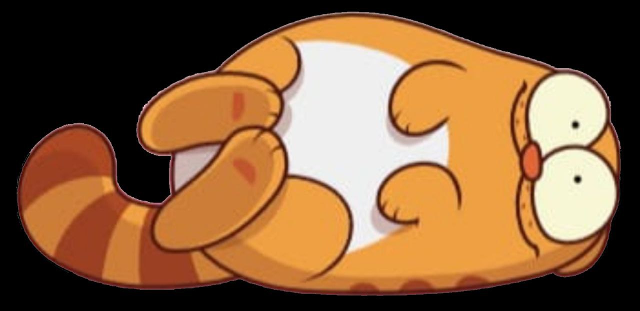 Viber cat sticker, the reference for the plush Viber cat sticker the plush was sewn from: ginger cat lying belly up with big eyes, reference art