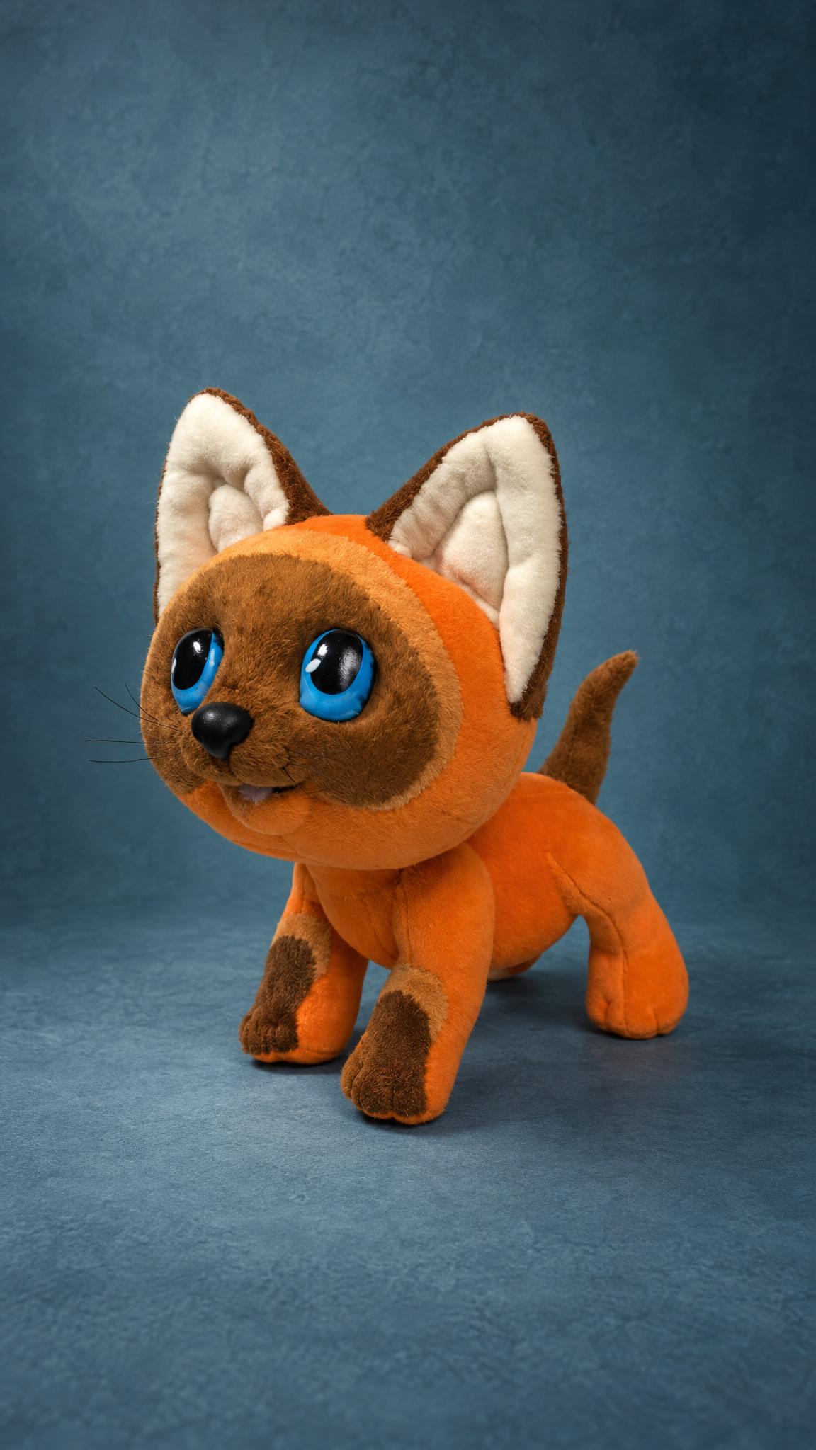 Orange Woof kitten plush from the Soviet cartoon, brown paws and tail, blue eyes, sewn by hand to order